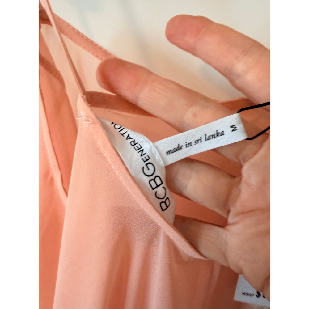 BCBGeneration Camisole Womens Medium Pink Coral‎ High Low V-Neck Chiffon Top NEW - Picture 3 of 7